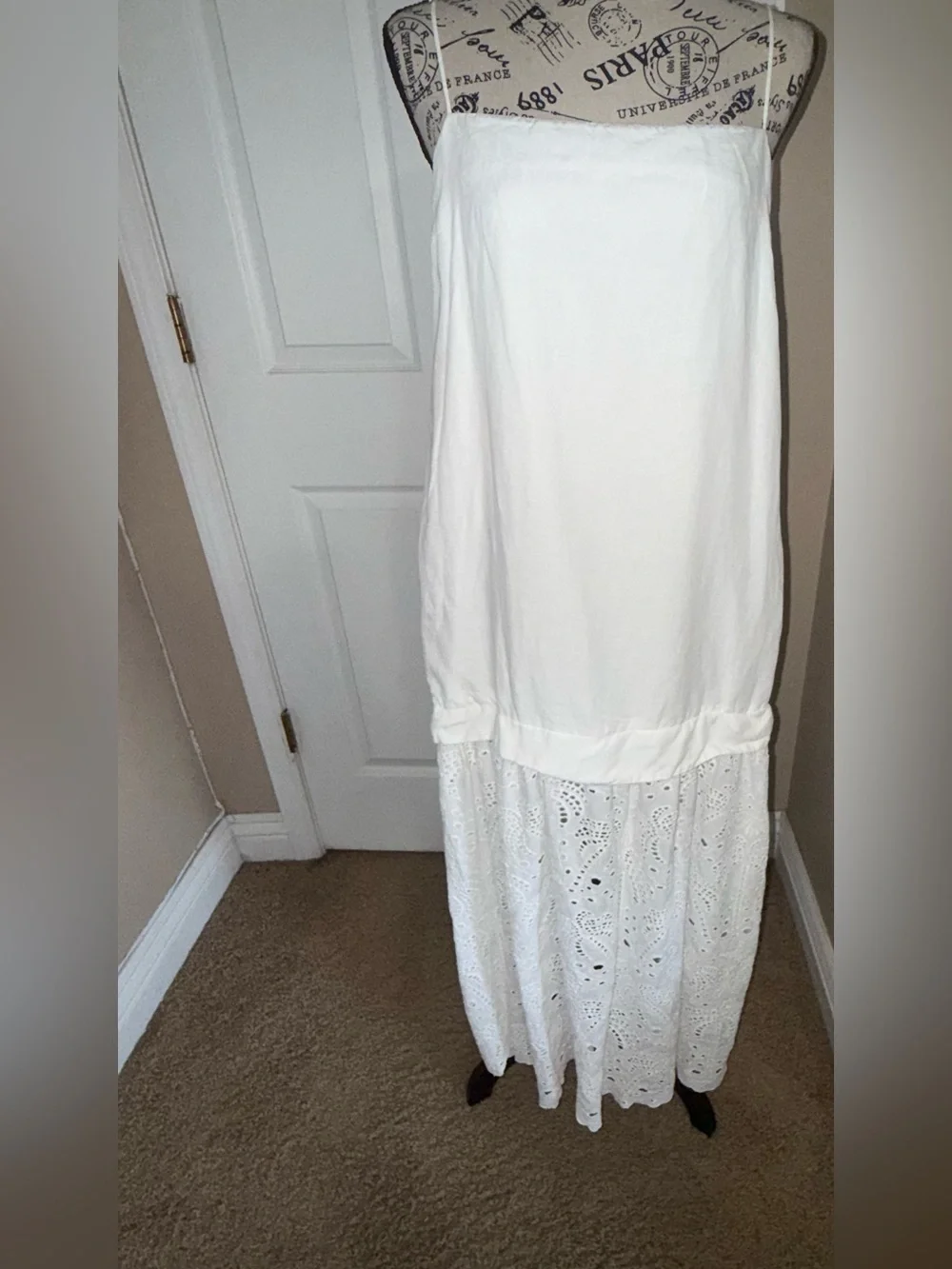 Agua Anglaise White Eyelet Lace Maxi Dress Women’s Size Large Boho Cottagecore - Picture 3 of 11